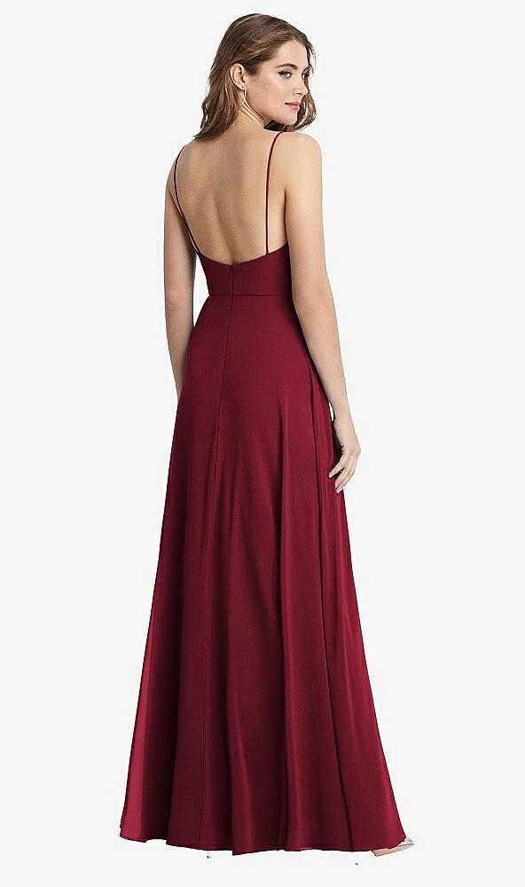 Back View - Burgundy Square Neck Chiffon Maxi Dress with Front Slit - Elliott