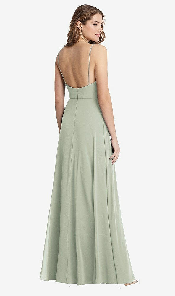 Back View - Celadon Square Neck Chiffon Maxi Dress with Front Slit - Elliott