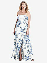 Alt View 1 Thumbnail - Cottage Rose Dusk Blue Square Neck Chiffon Maxi Dress with Front Slit - Elliott