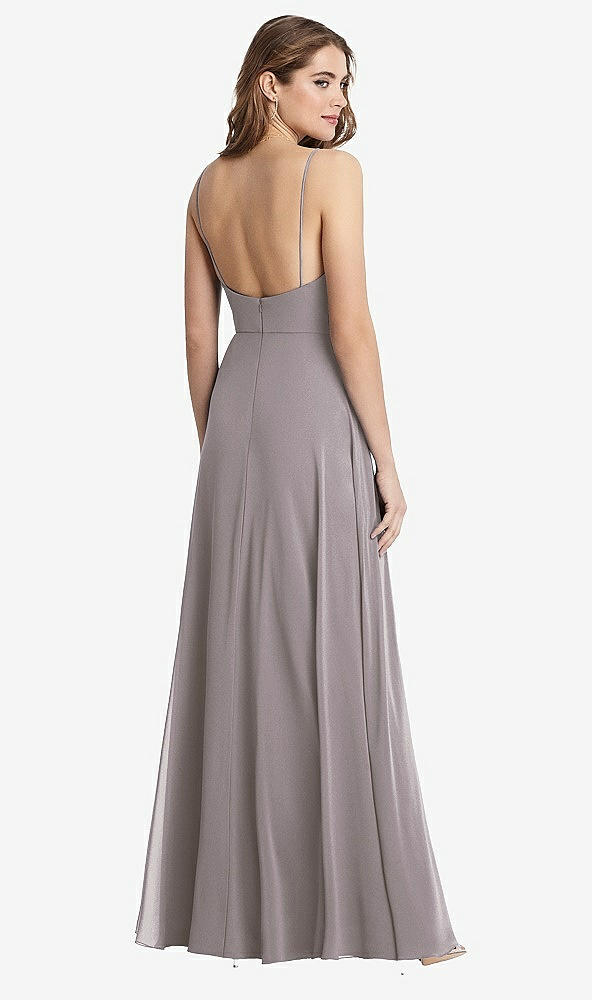 Back View - Cashmere Gray Square Neck Chiffon Maxi Dress with Front Slit - Elliott