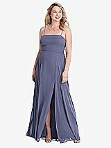 Alt View 1 Thumbnail - French Blue Square Neck Chiffon Maxi Dress with Front Slit - Elliott