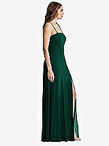 Side View Thumbnail - Hunter Green Square Neck Chiffon Maxi Dress with Front Slit - Elliott