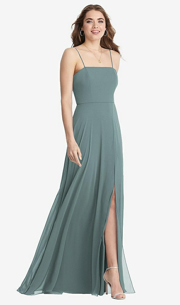 Front View - Icelandic Square Neck Chiffon Maxi Dress with Front Slit - Elliott