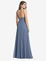 Rear View Thumbnail - Larkspur Blue Square Neck Chiffon Maxi Dress with Front Slit - Elliott