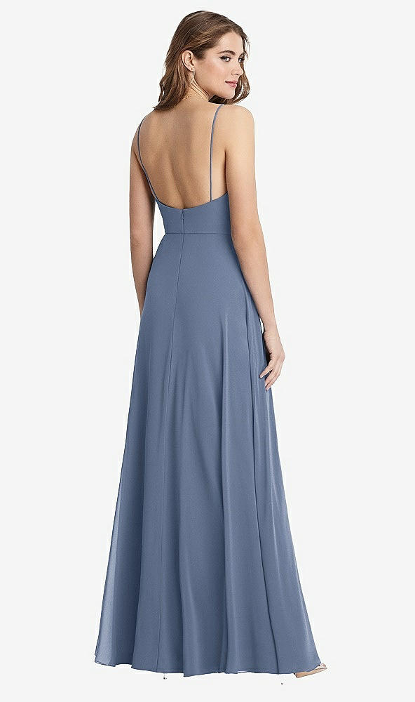 Back View - Larkspur Blue Square Neck Chiffon Maxi Dress with Front Slit - Elliott