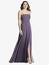 Front View Thumbnail - Lavender Square Neck Chiffon Maxi Dress with Front Slit - Elliott