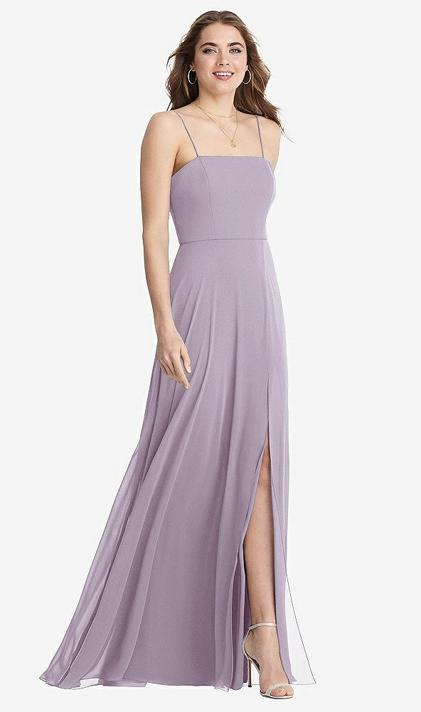 Front View - Lilac Haze Square Neck Chiffon Maxi Dress with Front Slit - Elliott