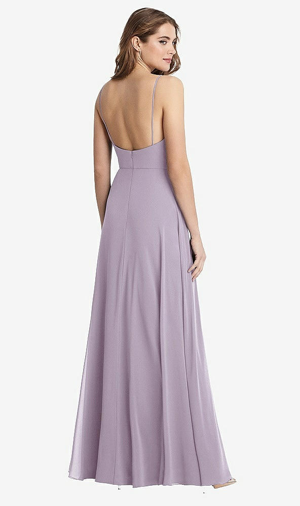 Back View - Lilac Haze Square Neck Chiffon Maxi Dress with Front Slit - Elliott