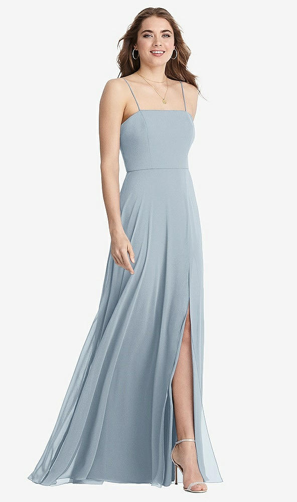 Front View - Mist Square Neck Chiffon Maxi Dress with Front Slit - Elliott