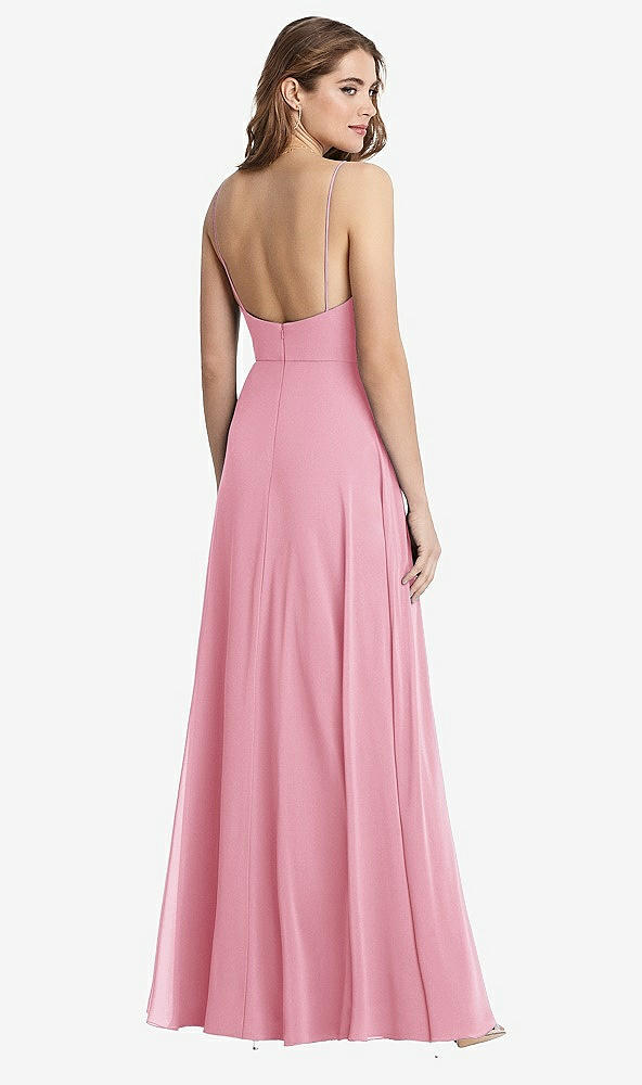 Back View - Peony Pink Square Neck Chiffon Maxi Dress with Front Slit - Elliott