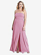 Alt View 1 Thumbnail - Powder Pink Square Neck Chiffon Maxi Dress with Front Slit - Elliott