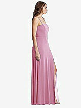 Side View Thumbnail - Powder Pink Square Neck Chiffon Maxi Dress with Front Slit - Elliott