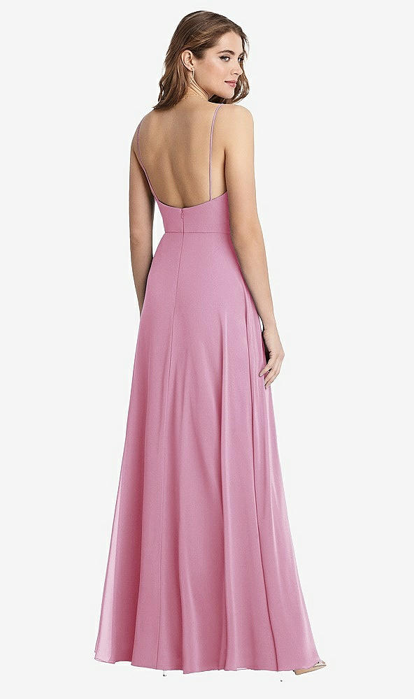 Back View - Powder Pink Square Neck Chiffon Maxi Dress with Front Slit - Elliott