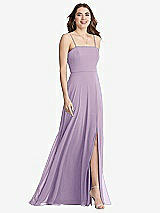 Front View Thumbnail - Pale Purple Square Neck Chiffon Maxi Dress with Front Slit - Elliott