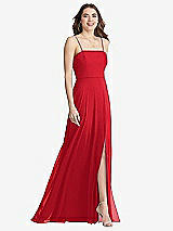 Front View Thumbnail - Parisian Red Square Neck Chiffon Maxi Dress with Front Slit - Elliott