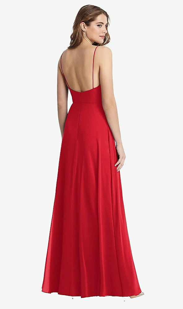 Back View - Parisian Red Square Neck Chiffon Maxi Dress with Front Slit - Elliott