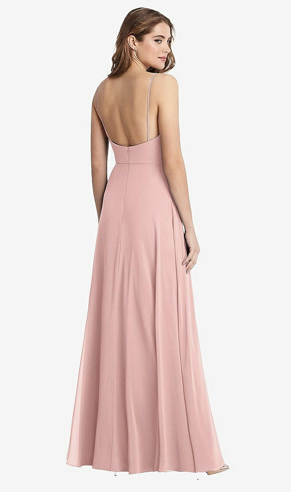 Back View - Rose - PANTONE Rose Quartz Square Neck Chiffon Maxi Dress with Front Slit - Elliott