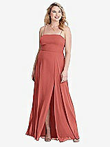 Alt View 1 Thumbnail - Coral Pink Square Neck Chiffon Maxi Dress with Front Slit - Elliott