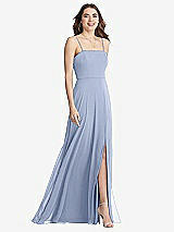 Front View Thumbnail - Sky Blue Square Neck Chiffon Maxi Dress with Front Slit - Elliott