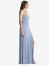 Side View Thumbnail - Sky Blue Square Neck Chiffon Maxi Dress with Front Slit - Elliott