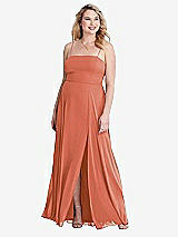 Alt View 1 Thumbnail - Terracotta Copper Square Neck Chiffon Maxi Dress with Front Slit - Elliott