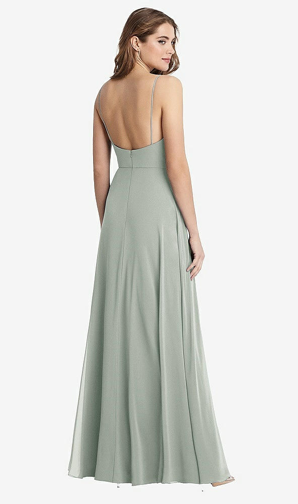 Back View - Willow Green Square Neck Chiffon Maxi Dress with Front Slit - Elliott