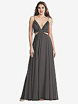 Front View Thumbnail - Caviar Gray Ruffled Chiffon Cutout Maxi Dress - Jessie