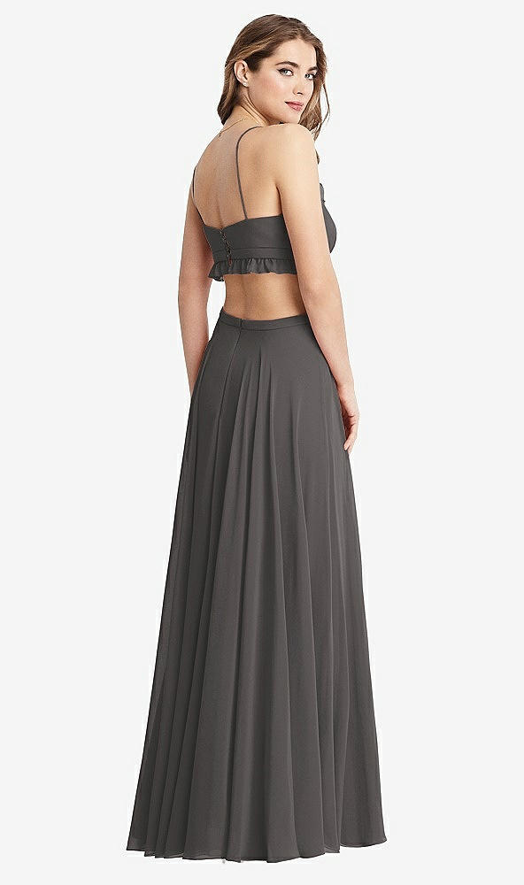 Back View - Caviar Gray Ruffled Chiffon Cutout Maxi Dress - Jessie