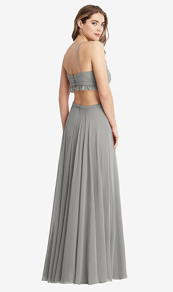 Back View - Chelsea Gray Ruffled Chiffon Cutout Maxi Dress - Jessie