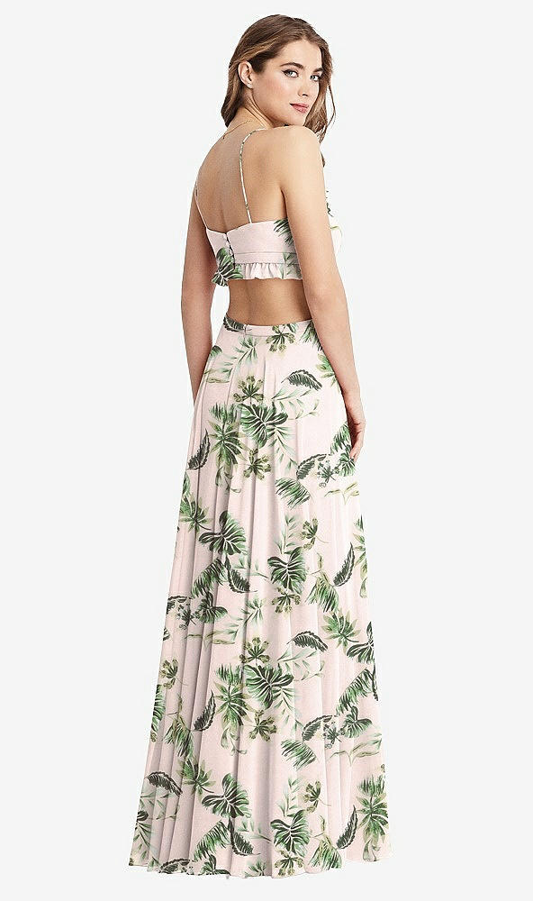 Back View - Palm Beach Print Ruffled Chiffon Cutout Maxi Dress - Jessie