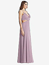 Side View Thumbnail - Suede Rose Ruffled Chiffon Cutout Maxi Dress - Jessie