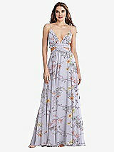 Front View Thumbnail - Butterfly Botanica Silver Dove Ruffled Chiffon Cutout Maxi Dress - Jessie