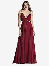 Front View Thumbnail - Burgundy Ruffled Chiffon Cutout Maxi Dress - Jessie