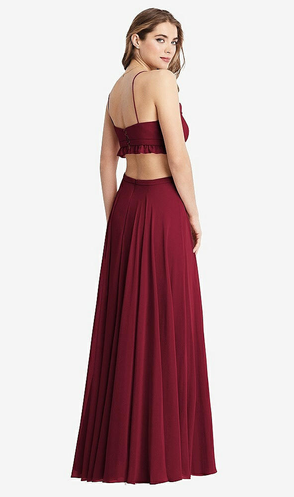 Back View - Burgundy Ruffled Chiffon Cutout Maxi Dress - Jessie