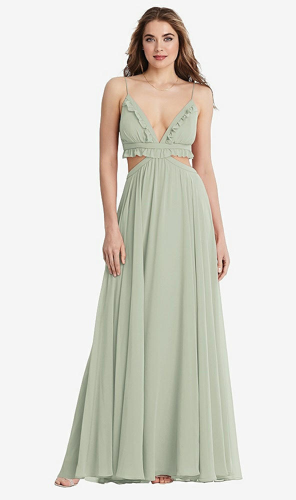 Front View - Celadon Ruffled Chiffon Cutout Maxi Dress - Jessie