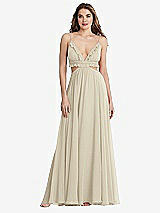 Front View Thumbnail - Champagne Ruffled Chiffon Cutout Maxi Dress - Jessie