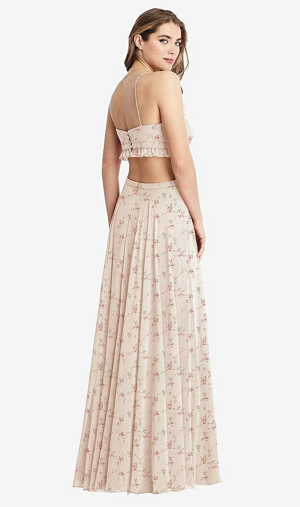 Back View - Coquette Floral Print Ruffled Chiffon Cutout Maxi Dress - Jessie