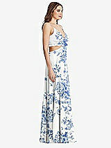 Side View Thumbnail - Cottage Rose Dusk Blue Ruffled Chiffon Cutout Maxi Dress - Jessie