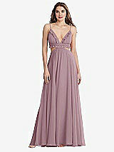 Front View Thumbnail - Dusty Rose Ruffled Chiffon Cutout Maxi Dress - Jessie