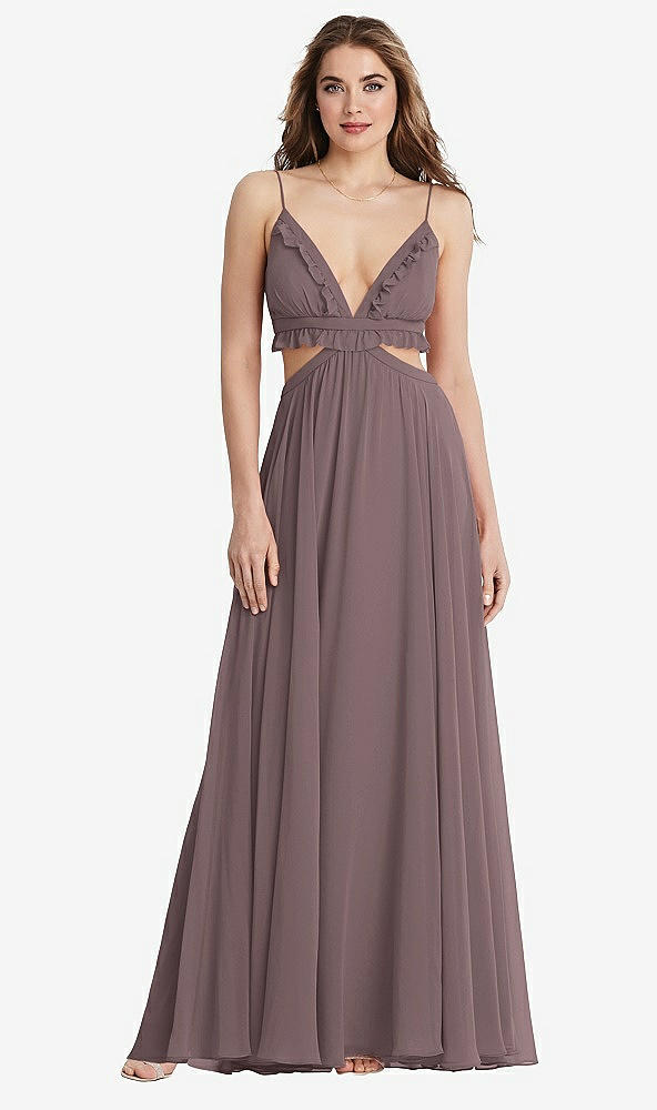 Front View - French Truffle Ruffled Chiffon Cutout Maxi Dress - Jessie