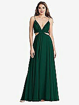 Front View Thumbnail - Hunter Green Ruffled Chiffon Cutout Maxi Dress - Jessie