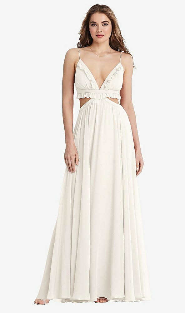 Front View - Ivory Ruffled Chiffon Cutout Maxi Dress - Jessie