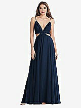 Front View Thumbnail - Midnight Navy Ruffled Chiffon Cutout Maxi Dress - Jessie