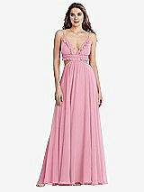 Front View Thumbnail - Peony Pink Ruffled Chiffon Cutout Maxi Dress - Jessie