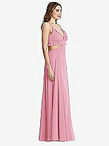 Side View Thumbnail - Peony Pink Ruffled Chiffon Cutout Maxi Dress - Jessie