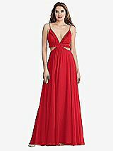 Front View Thumbnail - Parisian Red Ruffled Chiffon Cutout Maxi Dress - Jessie