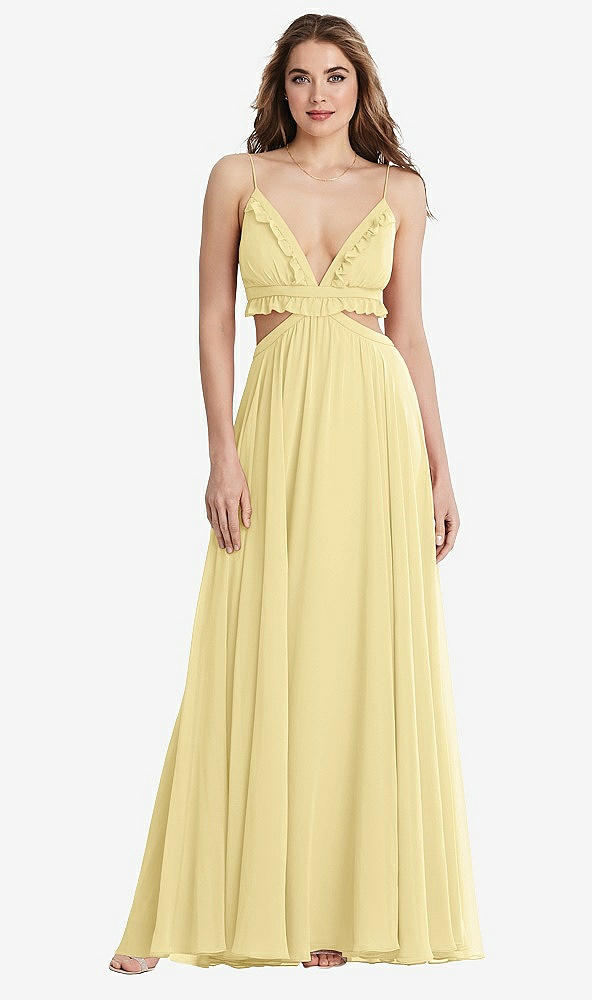 Front View - Pale Yellow Ruffled Chiffon Cutout Maxi Dress - Jessie