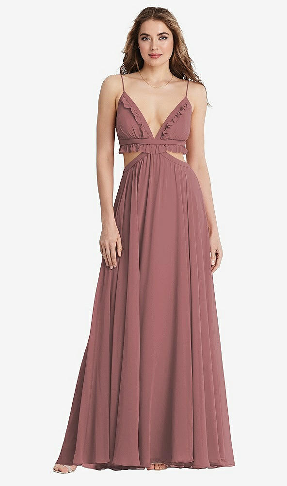 Front View - Rosewood Ruffled Chiffon Cutout Maxi Dress - Jessie