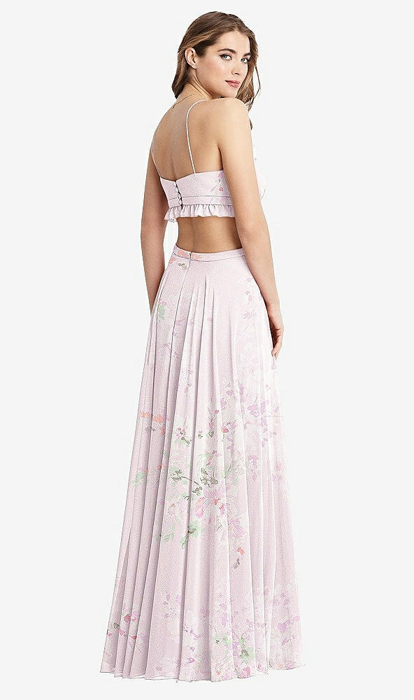 Back View - Watercolor Print Ruffled Chiffon Cutout Maxi Dress - Jessie