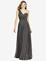 Front View Thumbnail - Caviar Gray One-Shoulder Draped Chiffon Maxi Dress - Dani